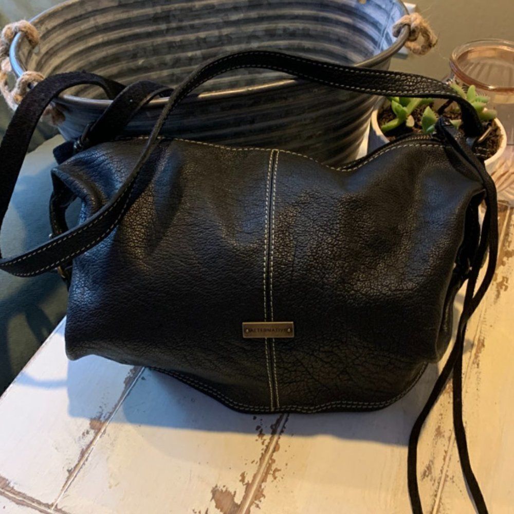 Alternative Black Shoulder Bag with White Stitching